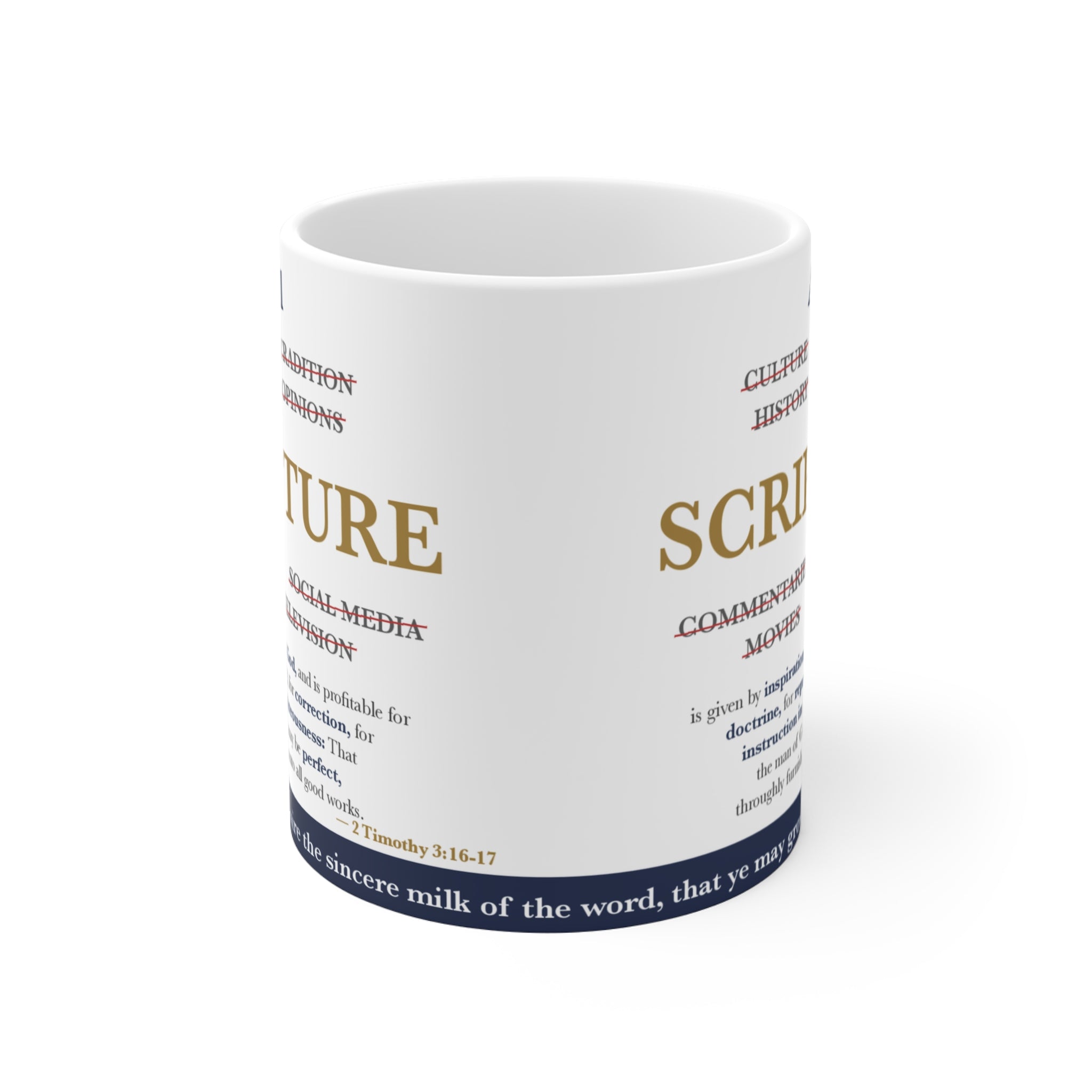 All SCRIPTURE  2 Timothy 3:16-17 Scripture Mug (Crossed-Out Words)   ALIVEwithJesus