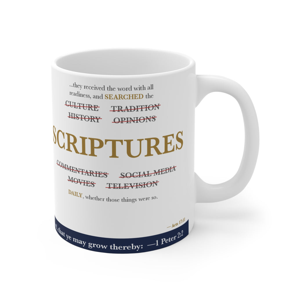 Searched the SCRIPTURES Daily — Acts 17:11 Scripture Mug (Crossed-Out Words)