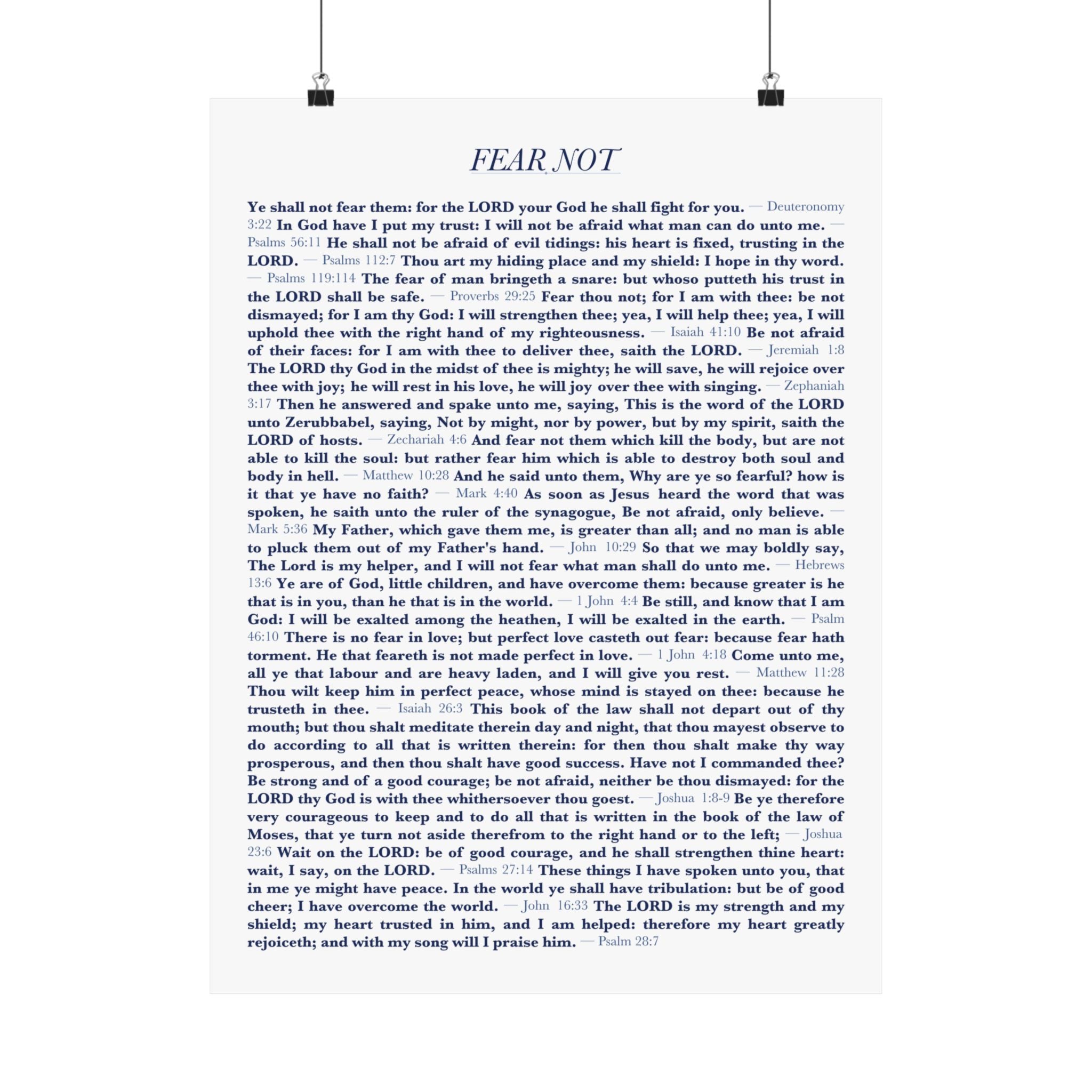 Fear Not 24 Bible verses wall poster print - ALIVE With Jesus Christian wall art - front view