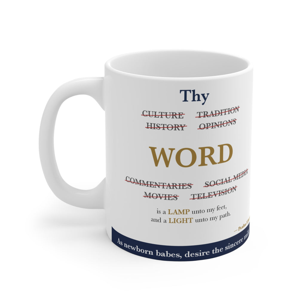 Thy WORD is a Lamp — Psalm 119:105 Scripture Mug (Crossed-Out Words)