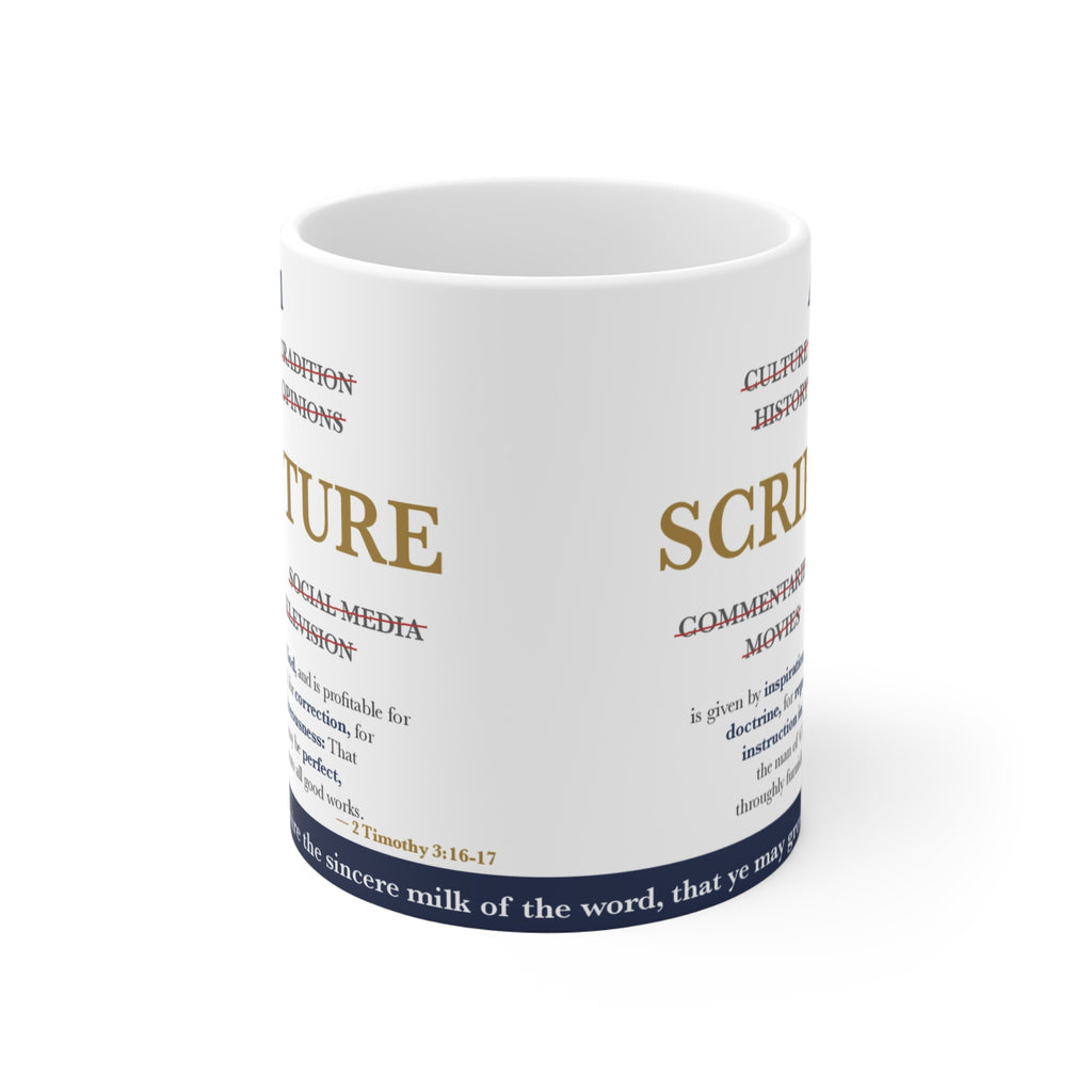 All SCRIPTURE — 2 Timothy 3:16-17 Scripture Mug (Crossed-Out Words)