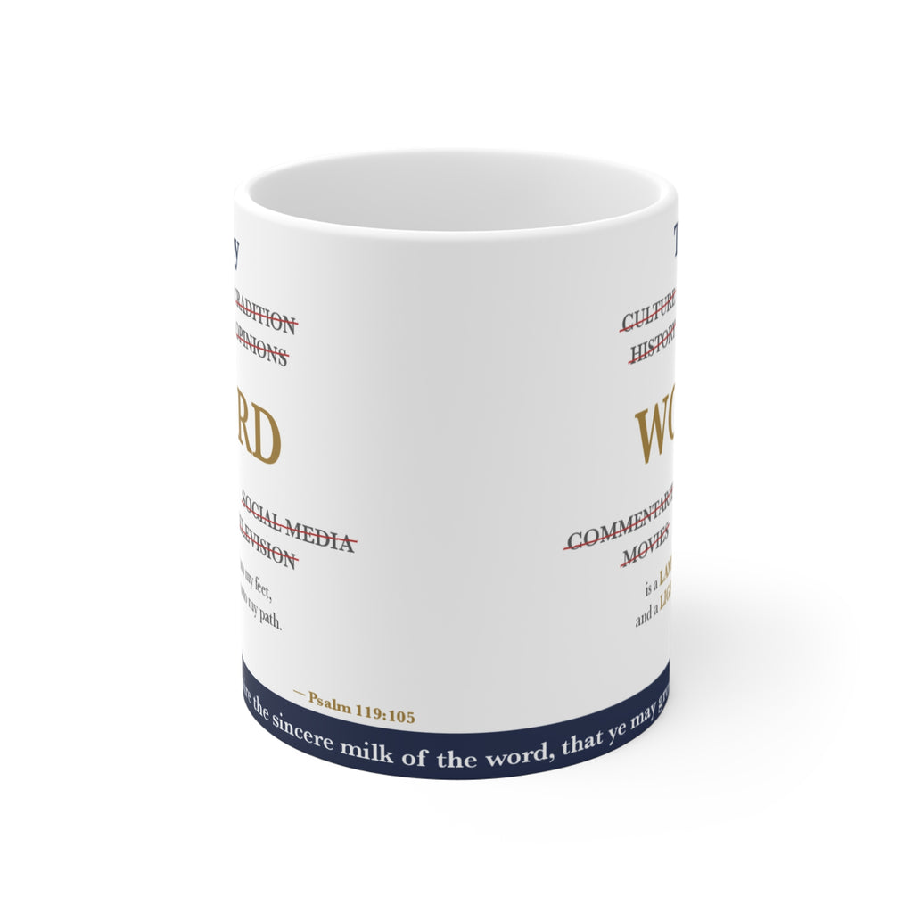 Thy WORD is a Lamp — Psalm 119:105 Scripture Mug (Crossed-Out Words)