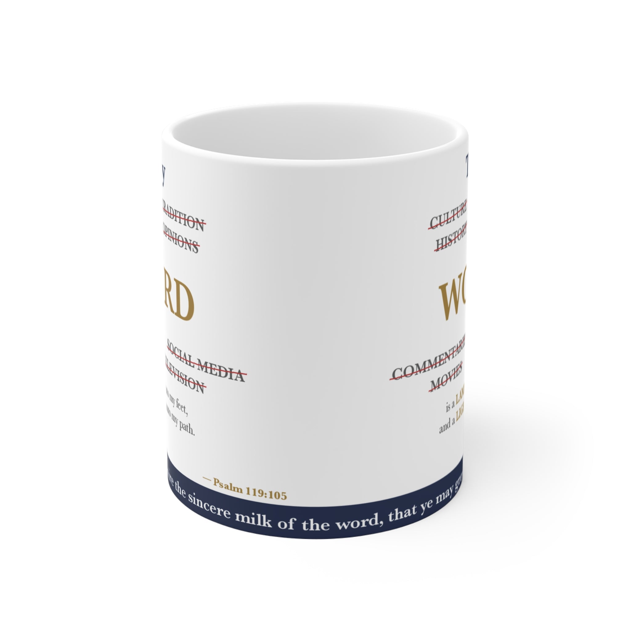 Thy WORD is a Lamp — Psalm 119:105 Scripture Mug (Crossed-Out Words)