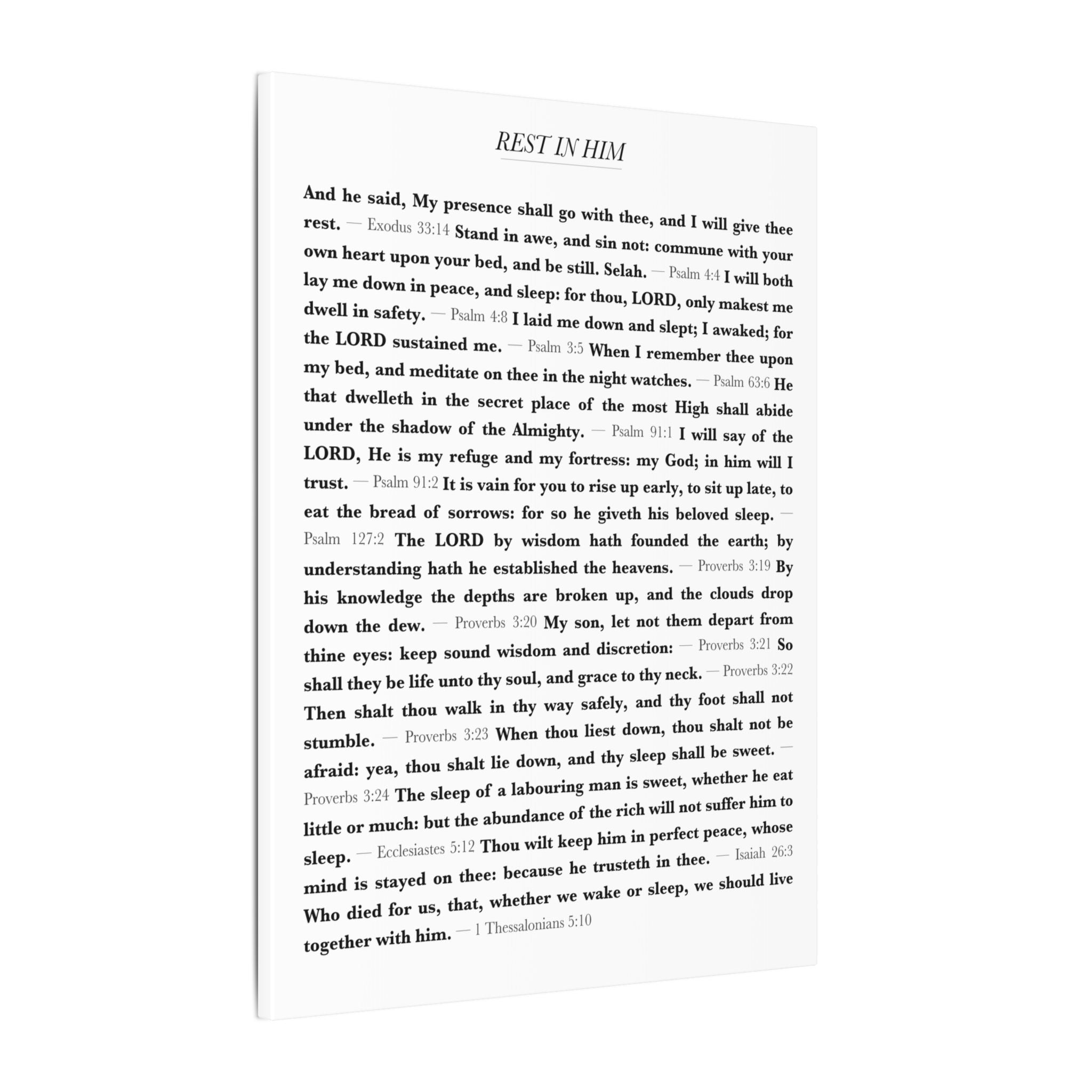 Rest In Him 17 Bible verses about rest and sleep canvas wall art print - ALIVE With Jesus Christian home decor - detail view