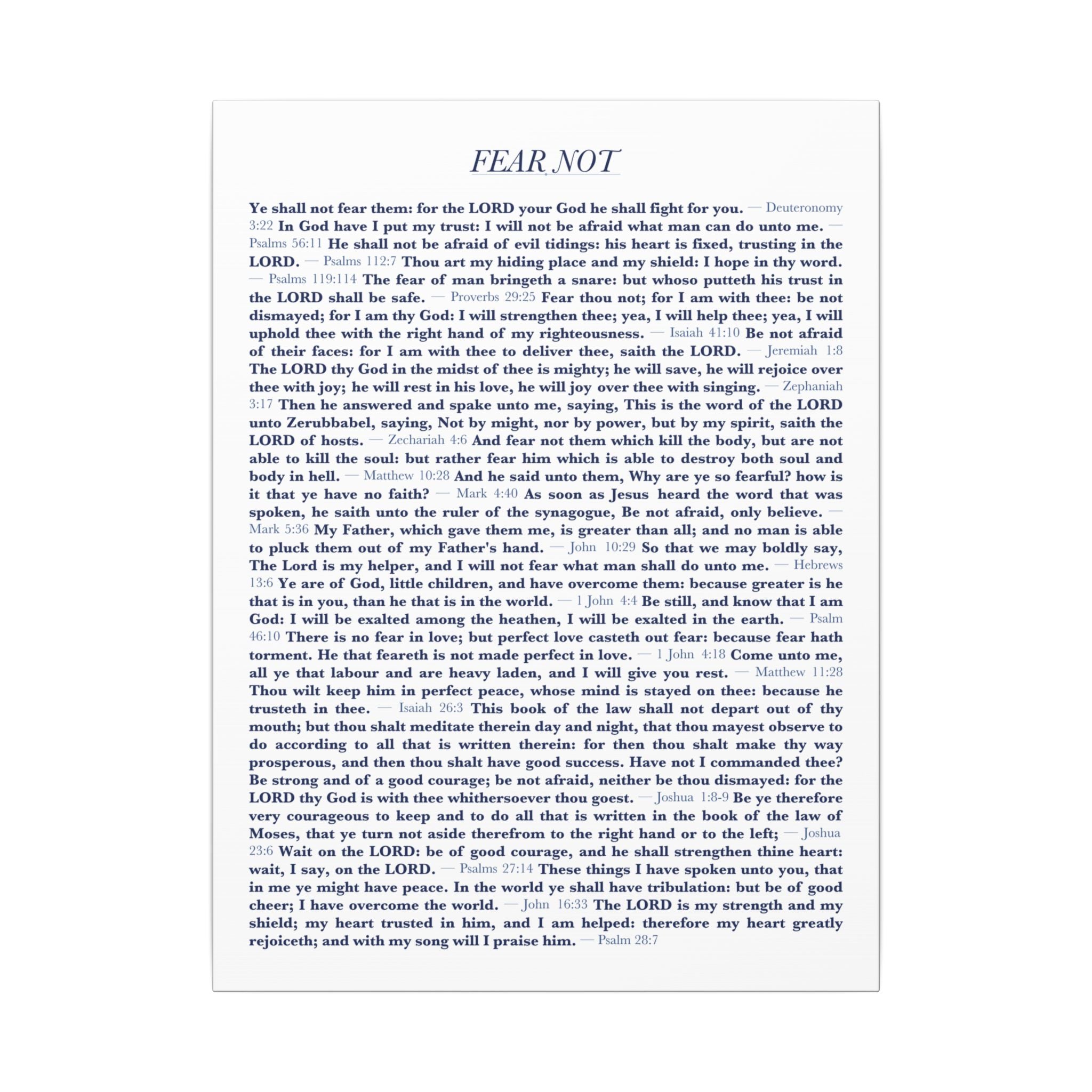 Fear Not 24 Bible verses canvas wall art print - ALIVE With Jesus Christian home decor - front view