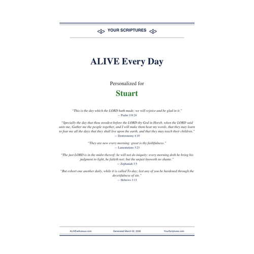 Your Scriptures - ALIVE Every Day - Personalized PDF (showing cover page, 1 of 7 pages)